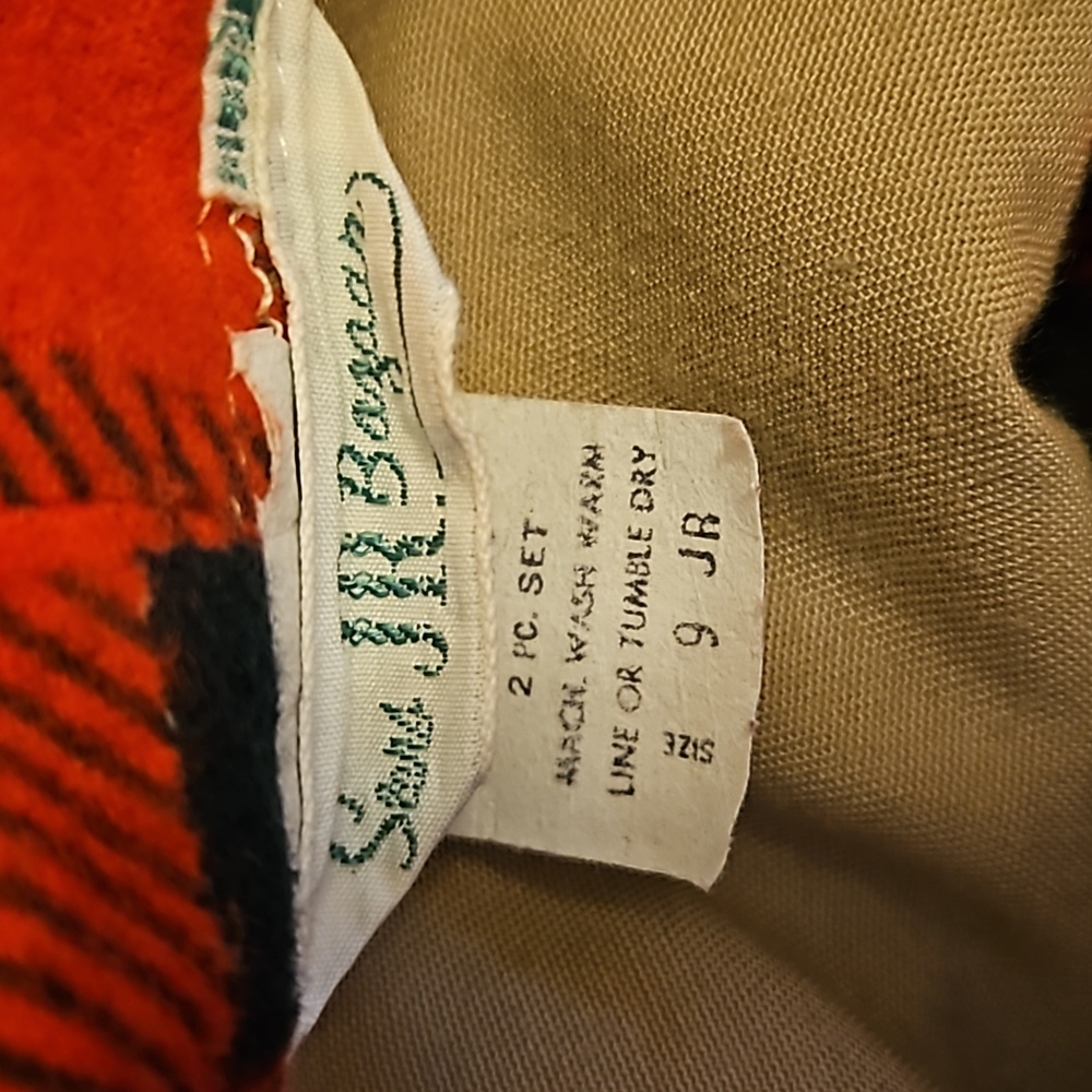 VINTAGE SEARS BAZAAR JACKET 9 JR PLAID TAN RED 70s 80s - Picture 11 of 11